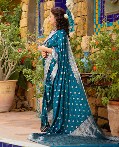 Silk Banarsi Saree - Teal Silk Banarsi Saree - Teal