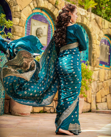 Silk Banarsi Saree - Teal Silk Banarsi Saree - Teal