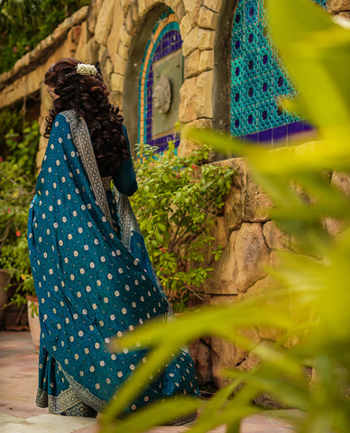 Silk Banarsi Saree - Teal Silk Banarsi Saree - Teal