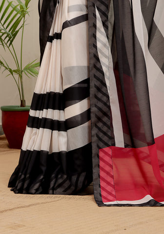 Digital Printed Saree - B&W with Hot Pink Digital Printed Saree - B&W with Hot Pink