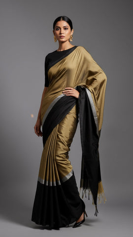 Chanderi Saree - Black & Gold Chanderi Saree - Black & Gold