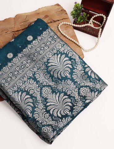 Silk Banarsi Saree - Teal Silk Banarsi Saree - Teal