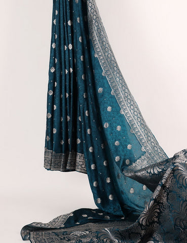 Silk Banarsi Saree - Teal Silk Banarsi Saree - Teal