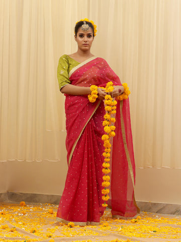 Organza Embroidered  Saree – Pink Organza Embroidered  Saree – Pink