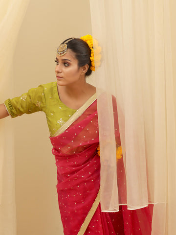 Organza Embroidered  Saree – Pink Organza Embroidered  Saree – Pink