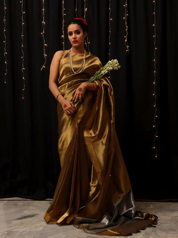 Chanderi Tissue Saree - Antique Gold Chanderi Tissue Saree - Antique Gold