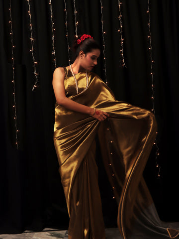 Chanderi Tissue Saree - Antique Gold Chanderi Tissue Saree - Antique Gold