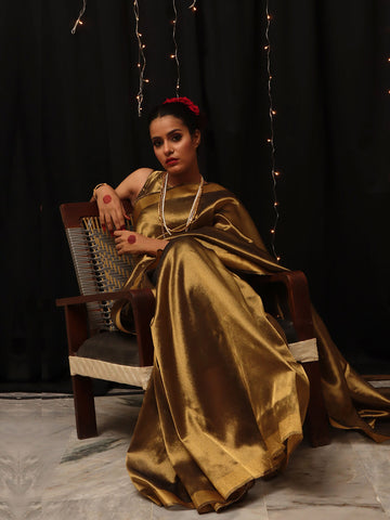 Chanderi Tissue Saree - Antique Gold Chanderi Tissue Saree - Antique Gold