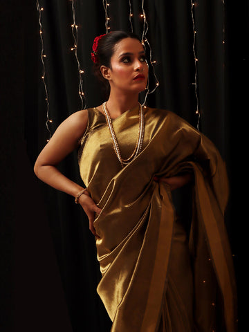 Chanderi Tissue Saree - Antique Gold Chanderi Tissue Saree - Antique Gold