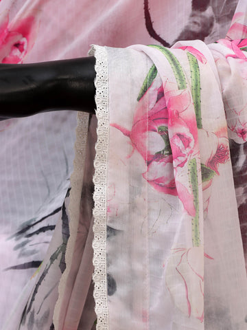 Chiffon Floral Printed Saree - Powder Pink Chiffon Floral Printed Saree - Powder Pink