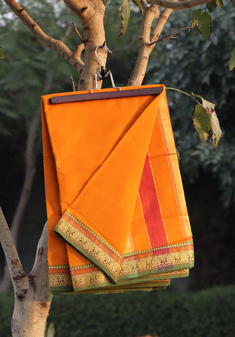 Cotton Lawn Saree - Yellow Orange
