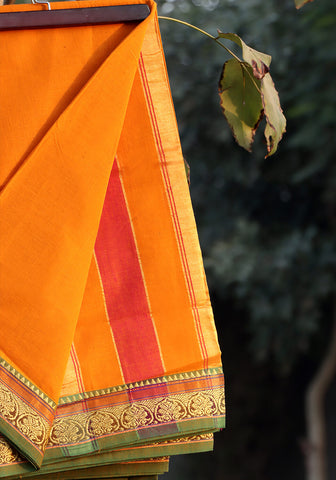Cotton Lawn Saree - Yellow Orange