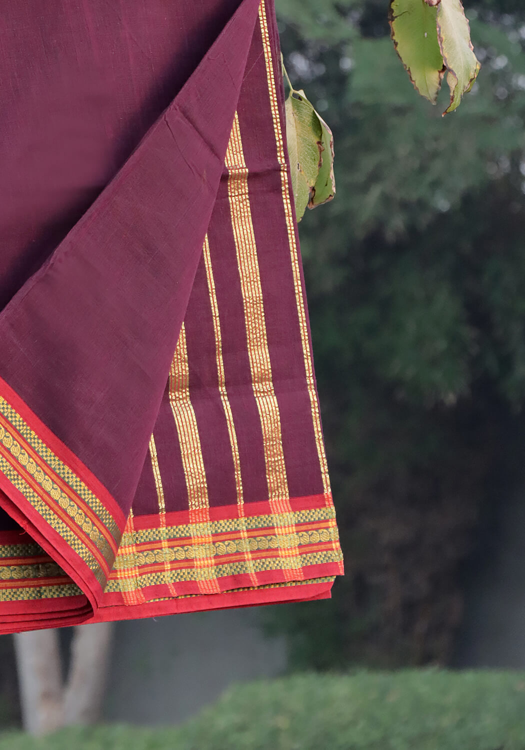 Cotton Lawn Saree - Burgundy II