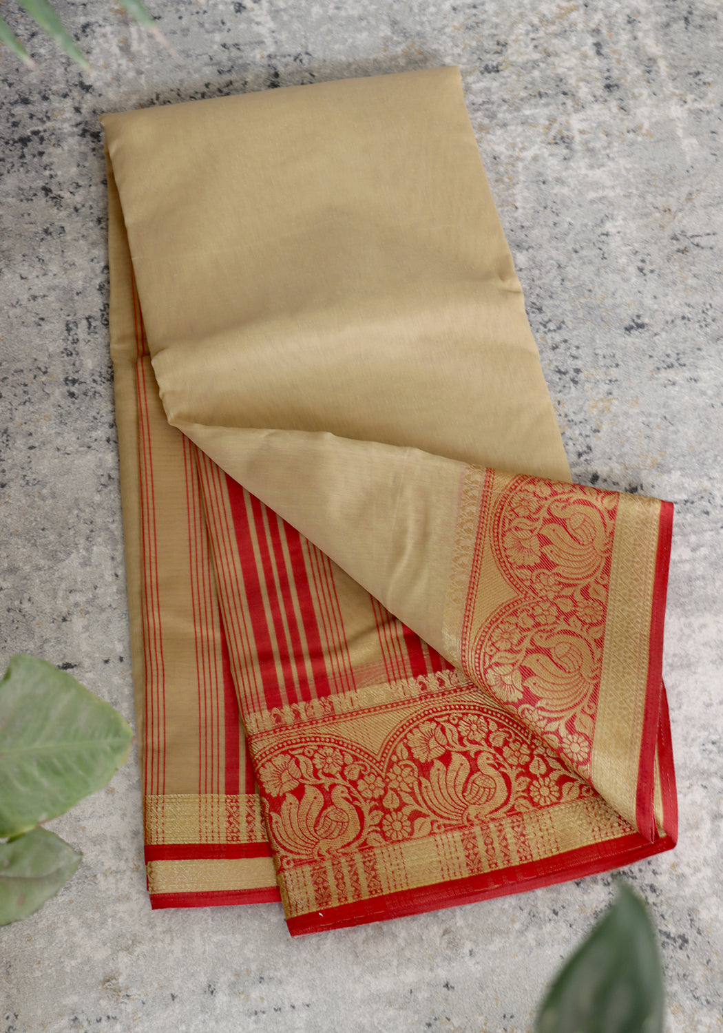 Cotton Banarsi Sarees – Fawn & Red