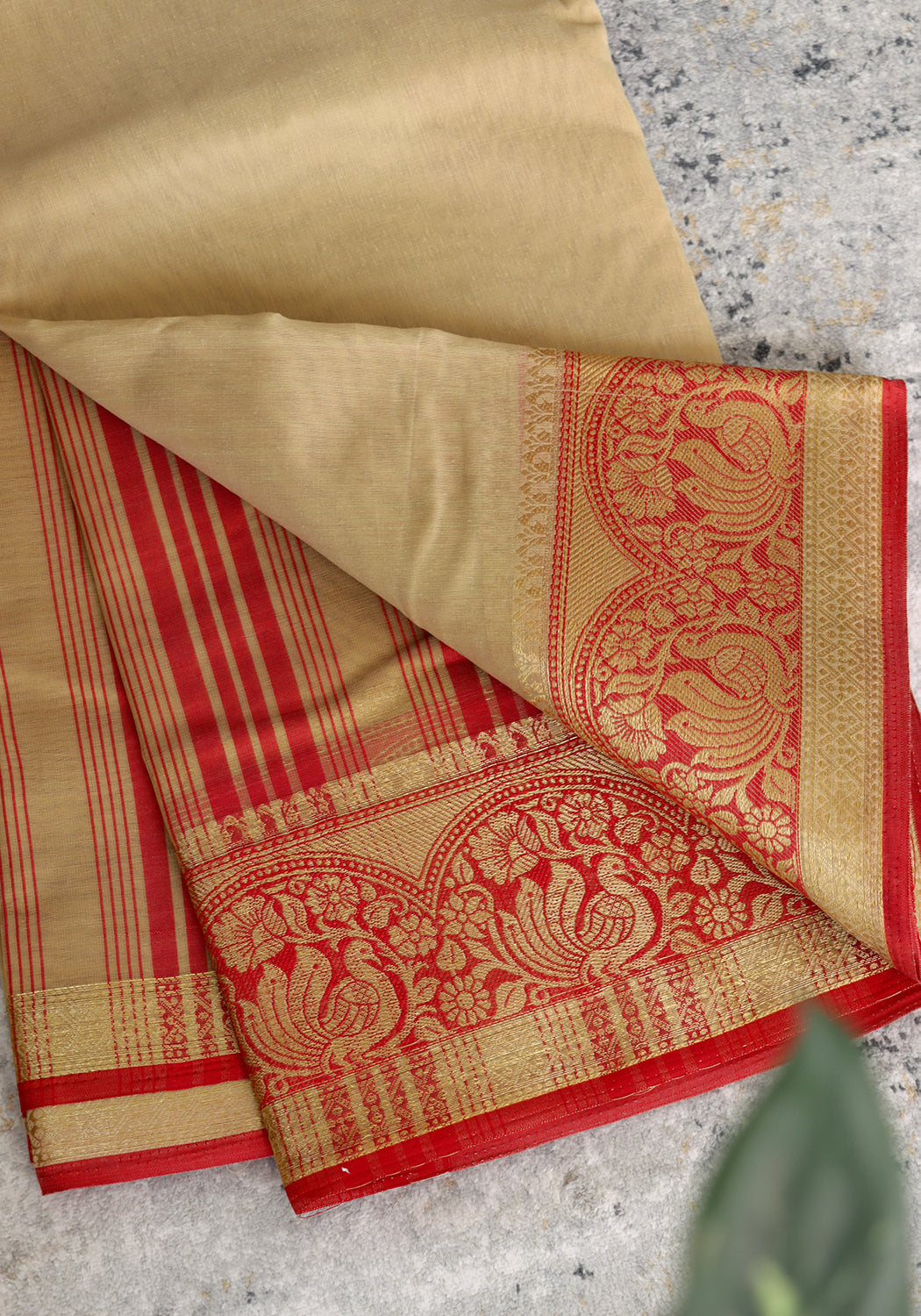 Cotton Banarsi Sarees – Fawn & Red