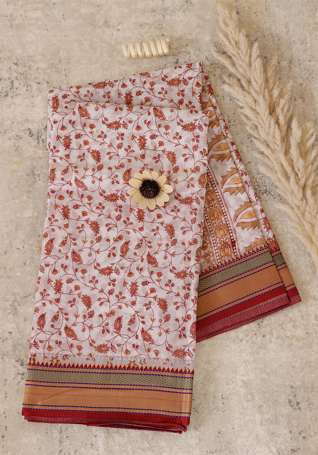 Muslin Saree – Red & White