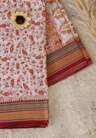 Muslin Saree – Red & White