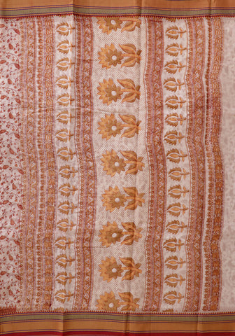Muslin Saree – Red & White