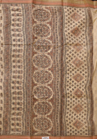 Muslin Saree – Butter Cream & Black