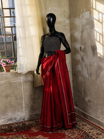 Block Print Saree - Red