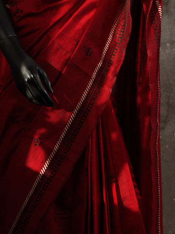 Block Print Saree - Red