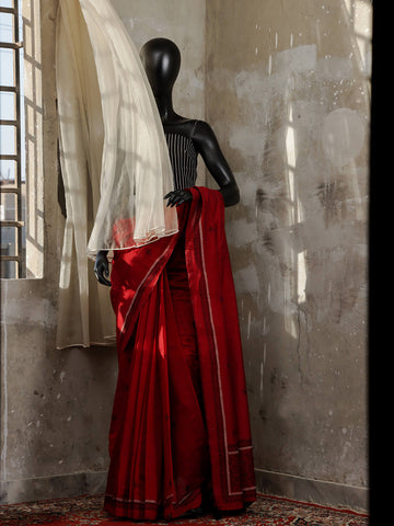 Block Print Saree - Red