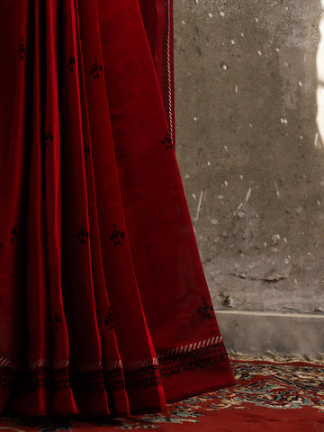 Block Print Saree - Red