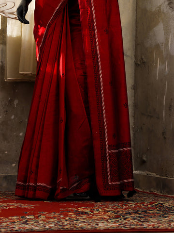Block Print Saree - Red