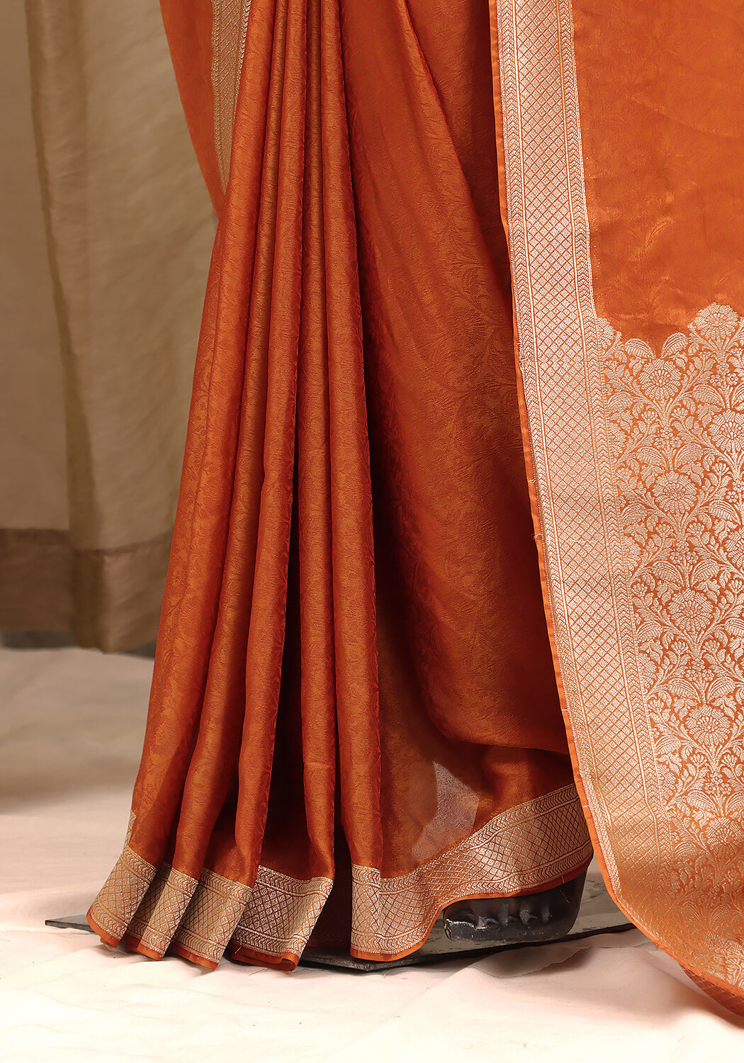 Chiffon Silk Banarasi Saree - Burnt Rust