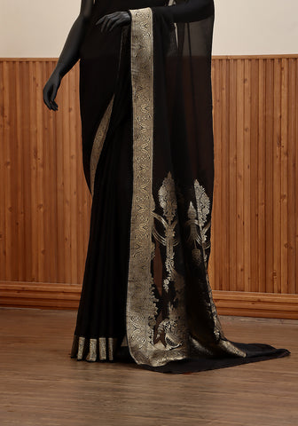 Chiffon Silk Banarasi Saree - Black