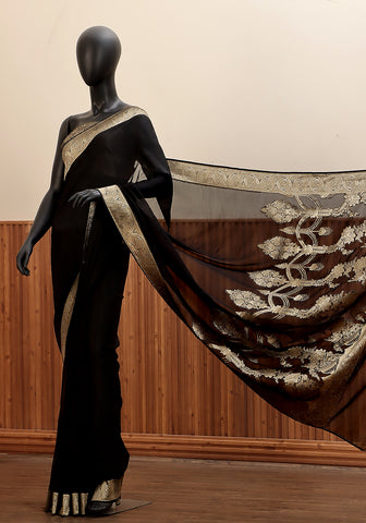 Chiffon Silk Banarasi Saree - Black