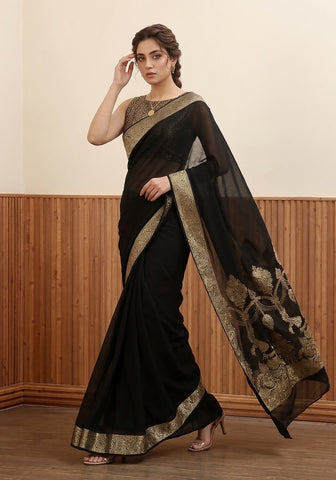 Chiffon Silk Banarasi Saree - Black