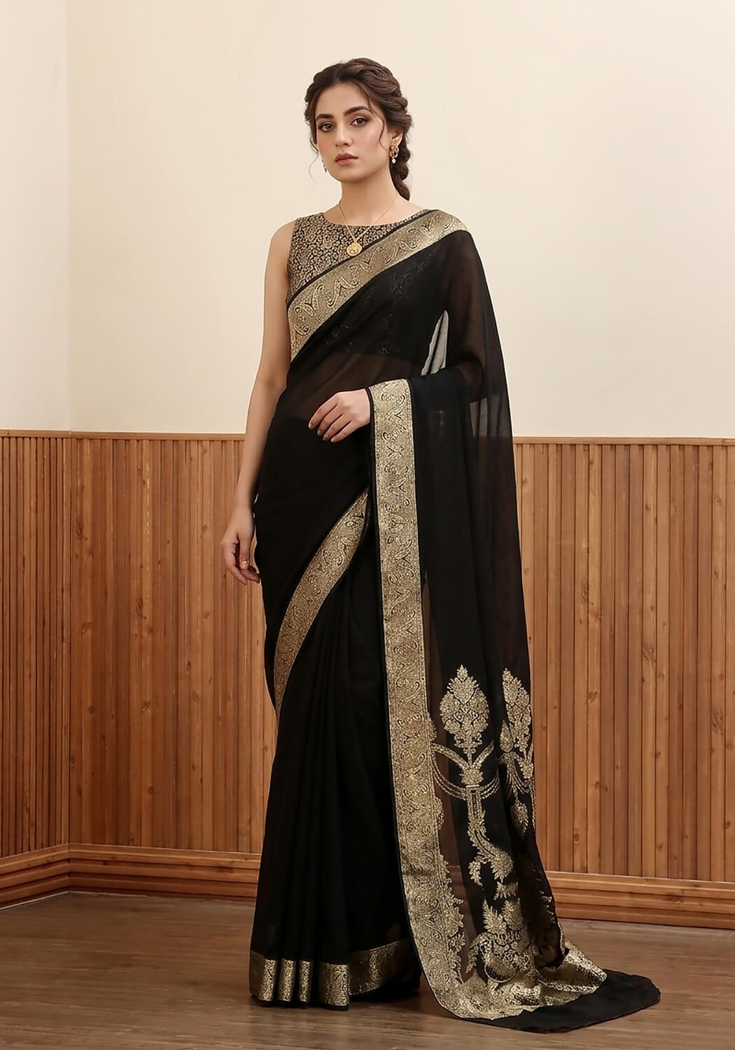 Chiffon Silk Banarasi Saree - Black