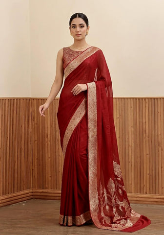 Chiffon Silk Banarasi Saree - Maroon