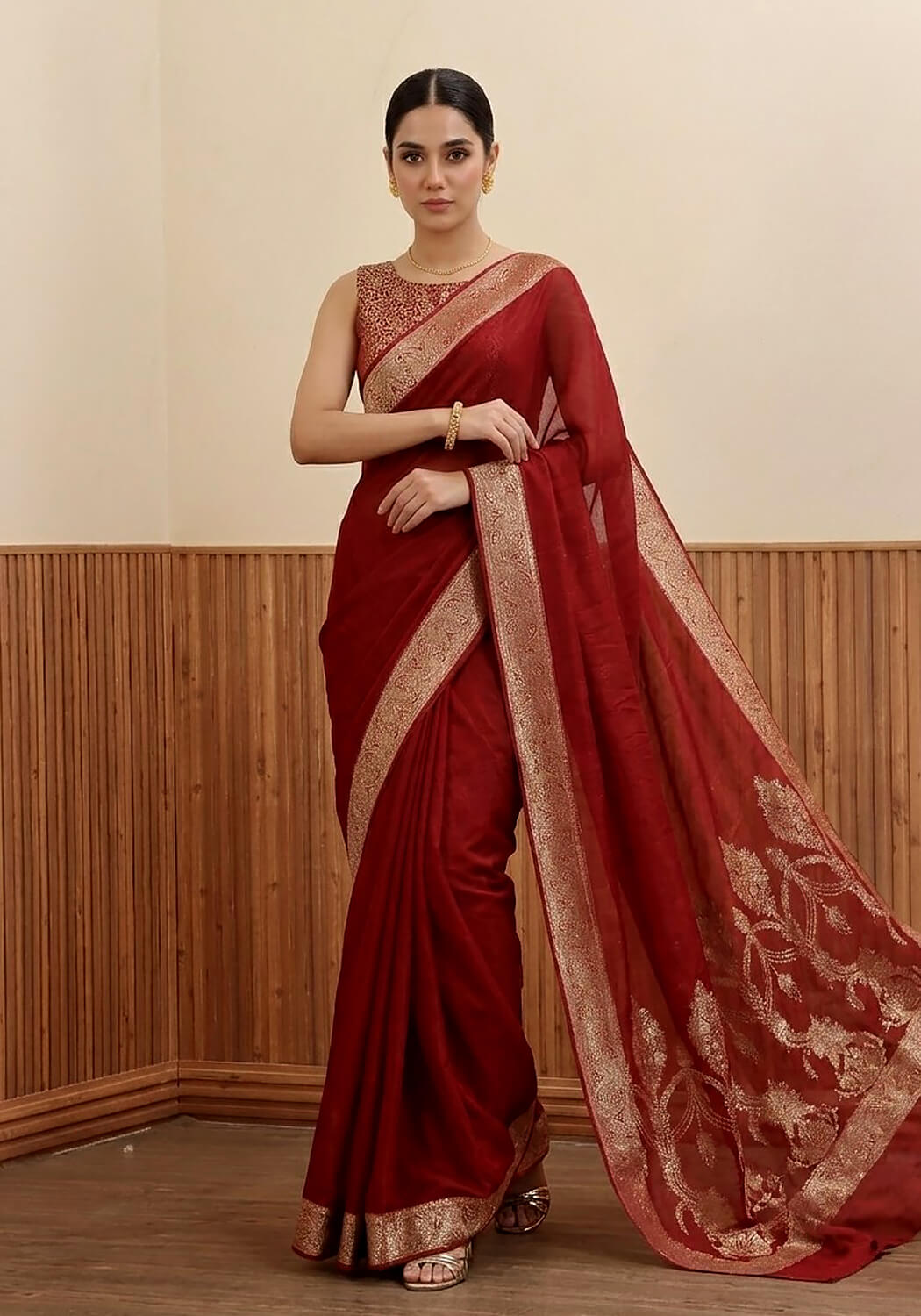 Chiffon Silk Banarasi Saree - Maroon