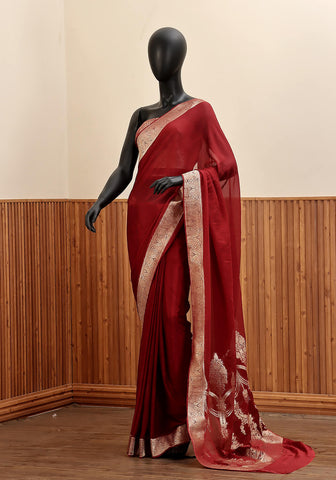 Chiffon Silk Banarasi Saree - Maroon