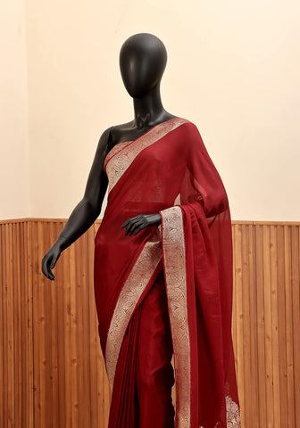 Chiffon Silk Banarasi Saree - Maroon