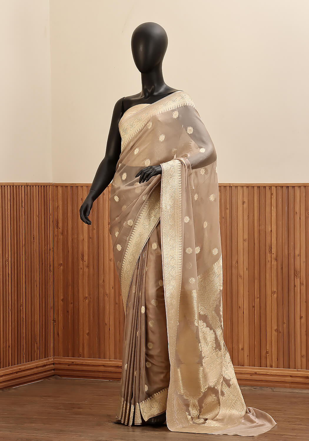 Chiffon Silk Banarasi Saree - Champagne Gold