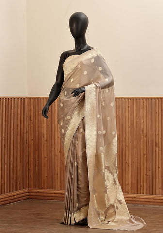 Chiffon Silk Banarasi Saree - Champagne Gold