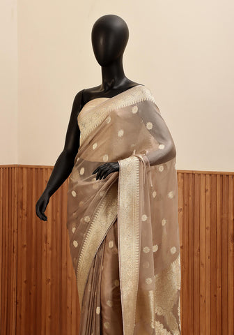 Chiffon Silk Banarasi Saree - Champagne Gold