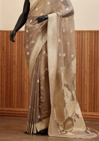 Chiffon Silk Banarasi Saree - Champagne Gold