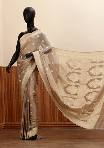 Chiffon Silk Banarasi Saree - Champagne Gold