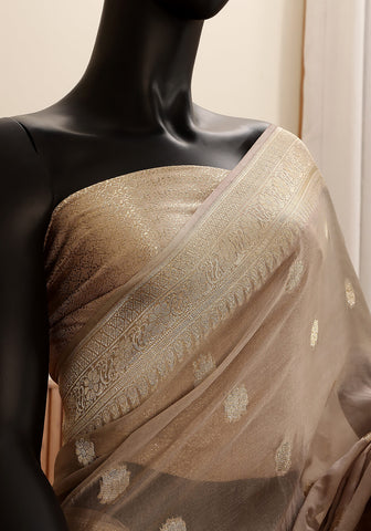 Chiffon Silk Banarasi Saree - Champagne Gold