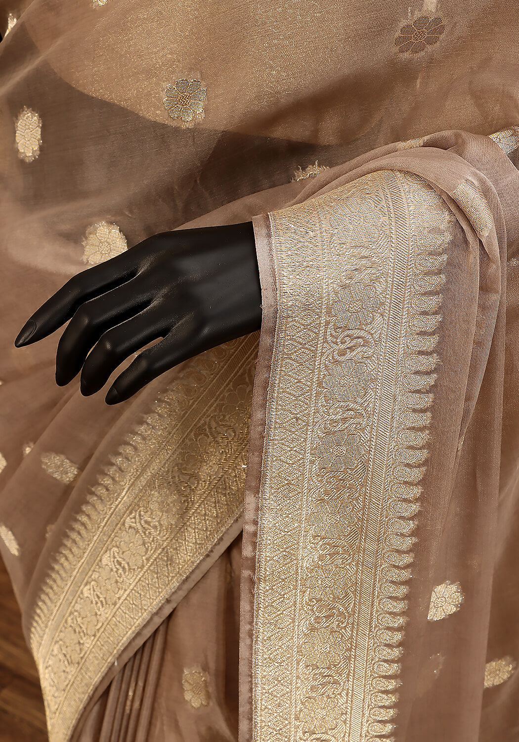 Chiffon Silk Banarasi Saree - Champagne Gold