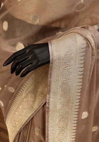 Chiffon Silk Banarasi Saree - Champagne Gold