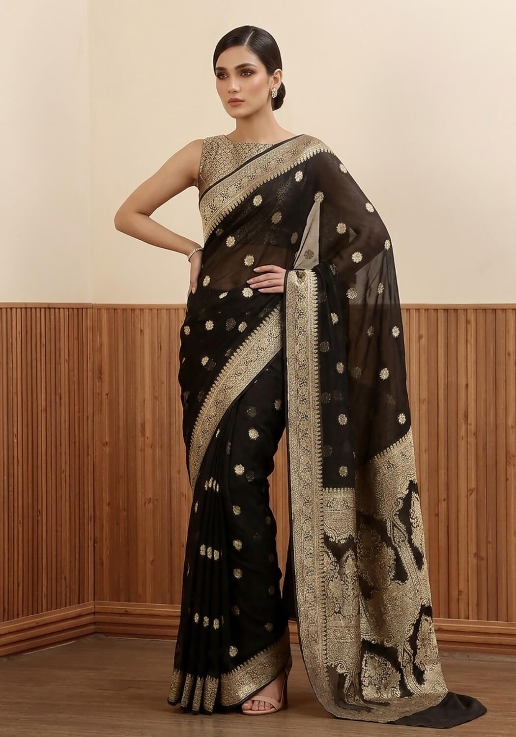 Chiffon Silk Banarasi Saree - Midnight Black