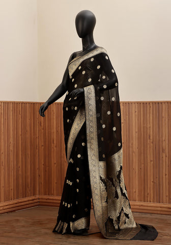 Chiffon Silk Banarasi Saree - Midnight Black