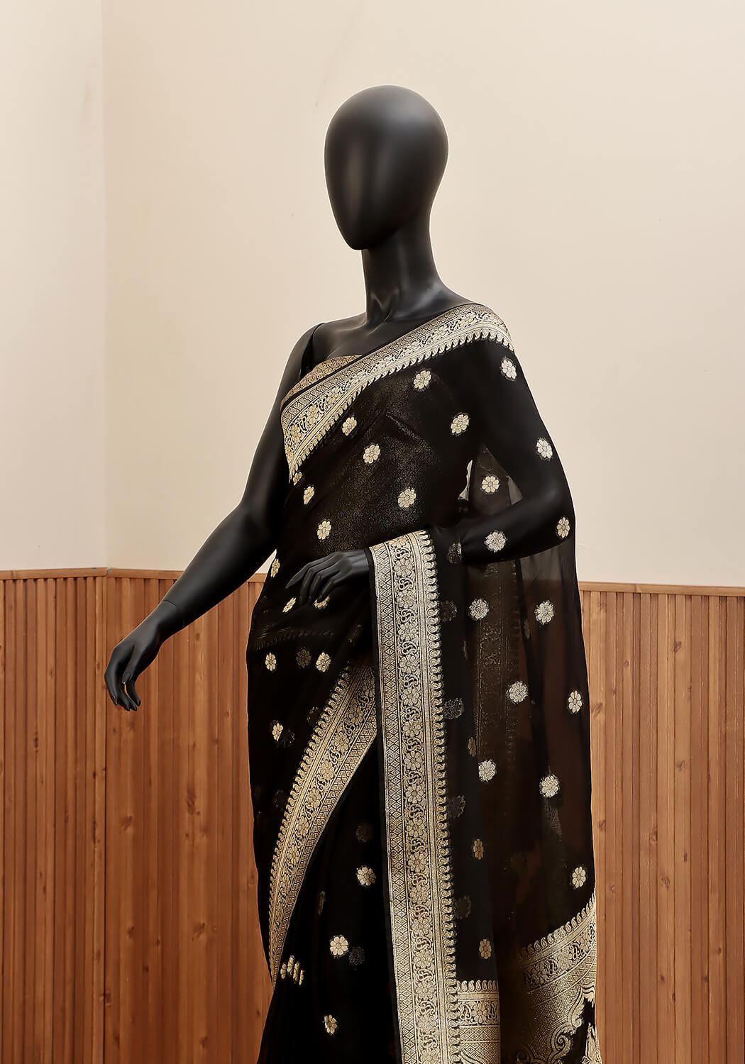 Chiffon Silk Banarasi Saree - Midnight Black