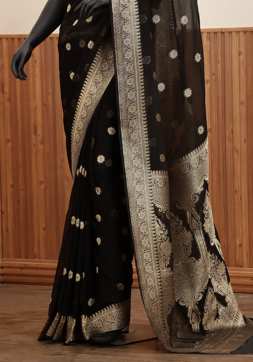 Chiffon Silk Banarasi Saree - Midnight Black