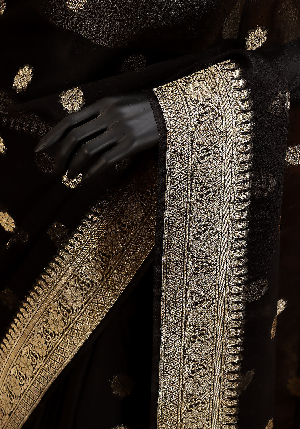 Chiffon Silk Banarasi Saree - Midnight Black